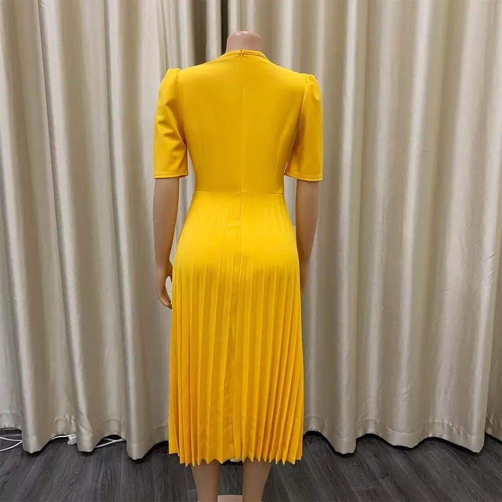 Women's Fall Midi Dress Wrap Flowy Ruffle Pleated Casual Dresses Pleated Dress