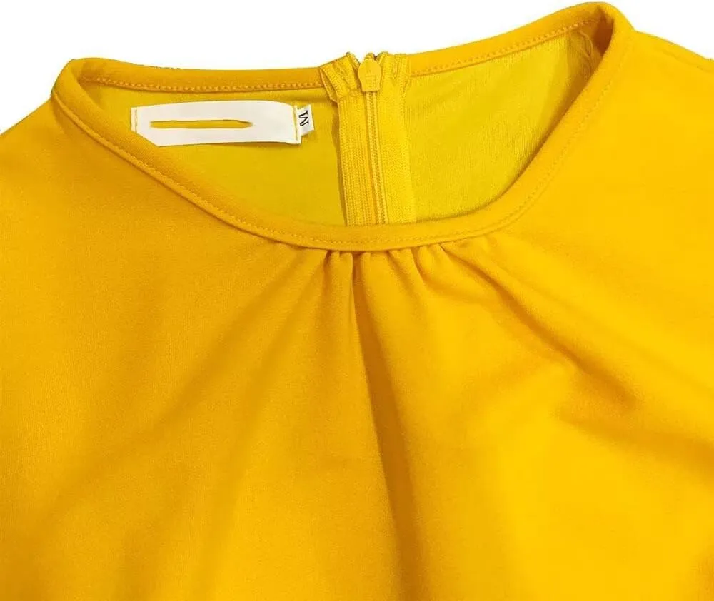 Women's Fall Midi Dress Wrap Flowy Ruffle Pleated Casual Dresses Pleated Dress