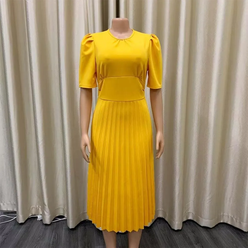Women's Fall Midi Dress Wrap Flowy Ruffle Pleated Casual Dresses Pleated Dress