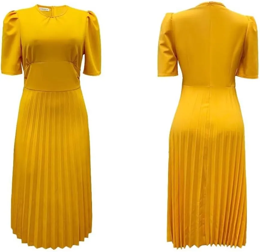 Women's Fall Midi Dress Wrap Flowy Ruffle Pleated Casual Dresses Pleated Dress