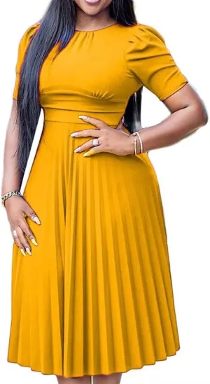 Women's Fall Midi Dress Wrap Flowy Ruffle Pleated Casual Dresses Pleated Dress