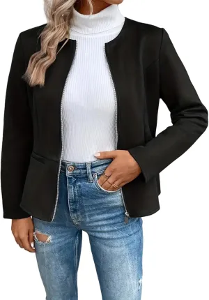 Womens Faux Fur Leather Jackets Casual Cropped Zip Up Motorcyle Jacket Lightweight Stand Collar Coats