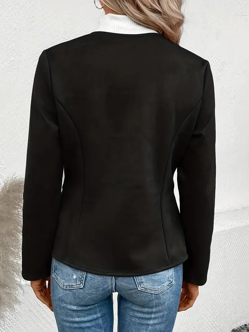 Womens Faux Fur Leather Jackets Casual Cropped Zip Up Motorcyle Jacket Lightweight Stand Collar Coats