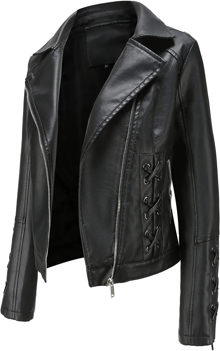 Womens Faux Leather Jacket Collar Zipper Stitching Solid Color Jacket Womens Coats De para Mujer Brown Jacket