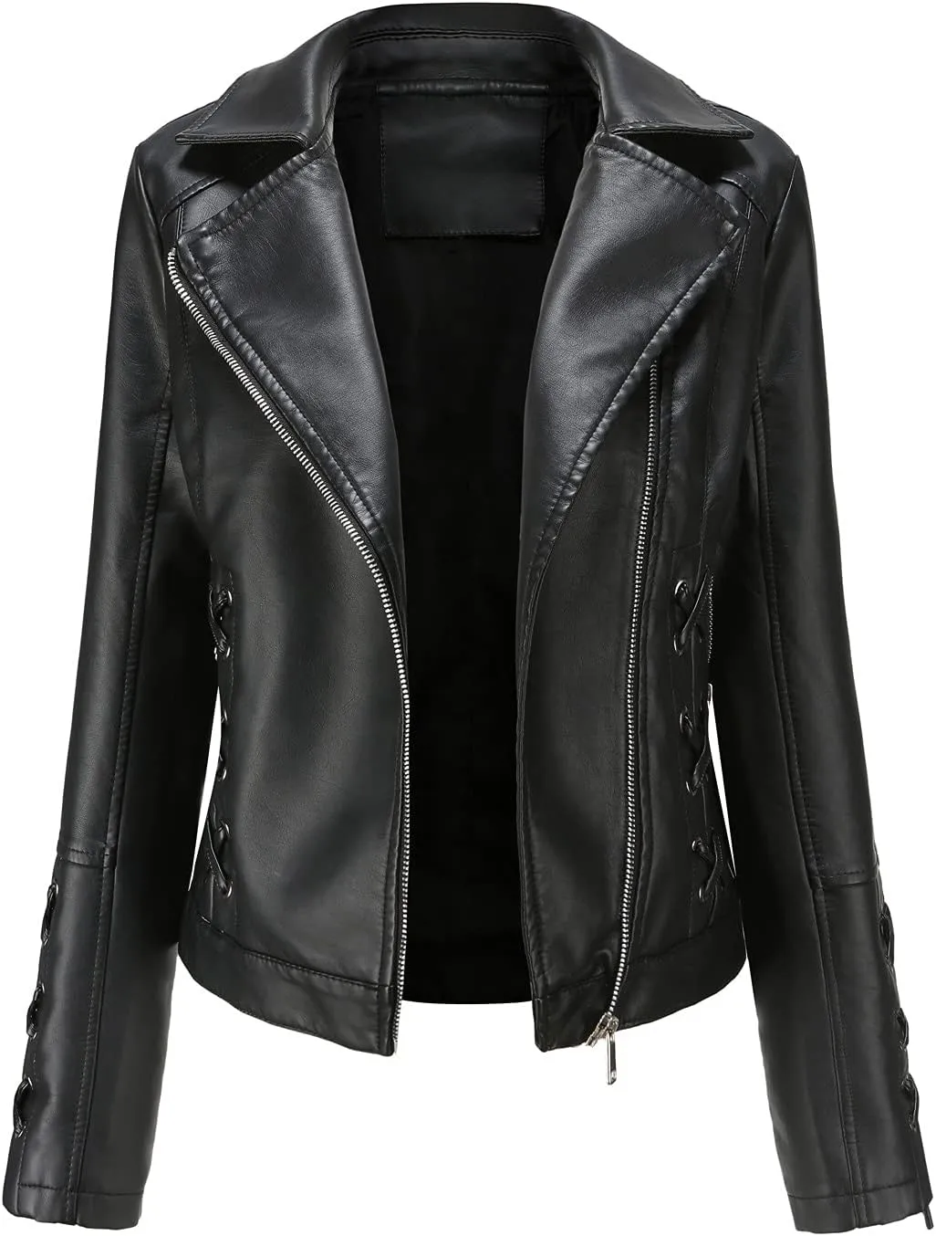 Womens Faux Leather Jacket Collar Zipper Stitching Solid Color Jacket Womens Coats De para Mujer Brown Jacket