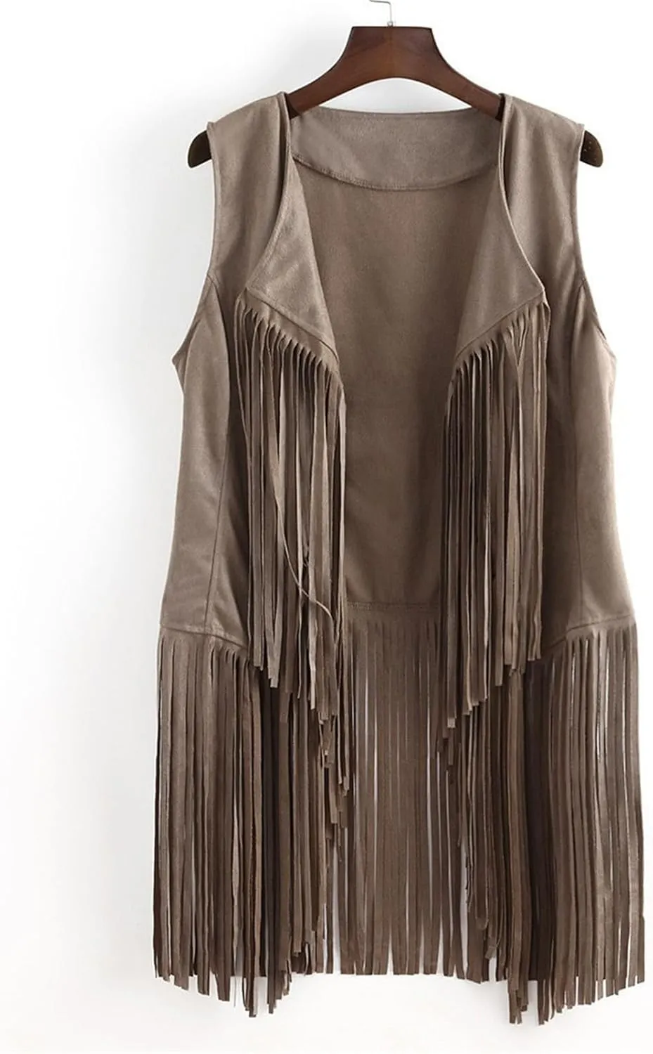 Womens Faux Suede Tassels Vest Vintage 70s Hippie Sleeveless Cowgirl Western Vest Open Front Cardigan Jackets