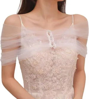 Women's Floral Lace Bridal Shawl, Off Shoulder Tulle Stole Wrap for Bride