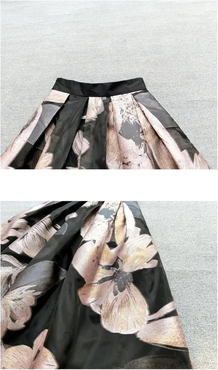 Women's Flower Print Organza Skirt Elastic High Waist A-Line Skirt Pleated Midi Vinage Skirt