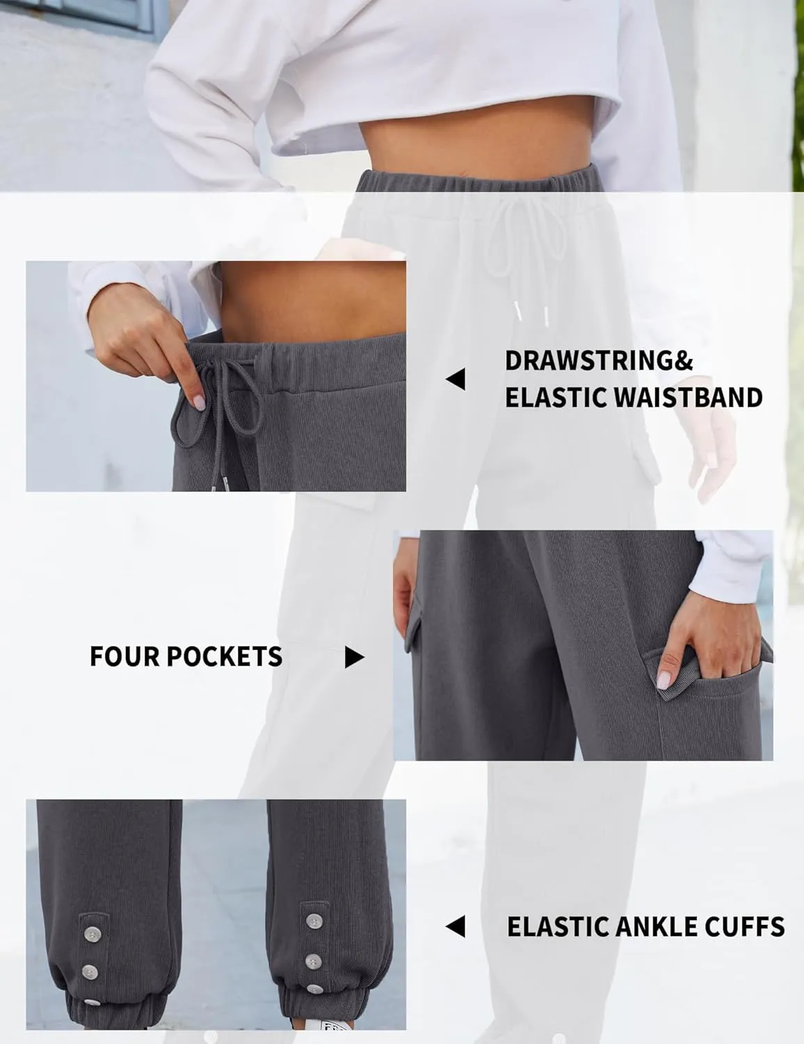 Womens High Waist Cargo Sweatpants Casual Cinch Bottom Jogger Pants Loose Drawstring Tapered Trousers with Pockets