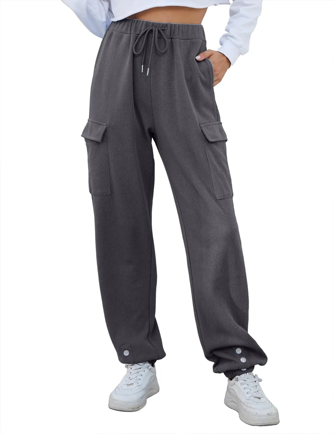 Womens High Waist Cargo Sweatpants Casual Cinch Bottom Jogger Pants Loose Drawstring Tapered Trousers with Pockets
