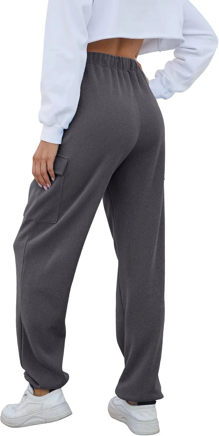Womens High Waist Cargo Sweatpants Casual Cinch Bottom Jogger Pants Loose Drawstring Tapered Trousers with Pockets