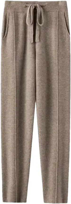 WomenS High Waist Harem Pants Drawstring Closure Regular Fit Casual Solid Color Ankle Length Knitted Cashmere Pants