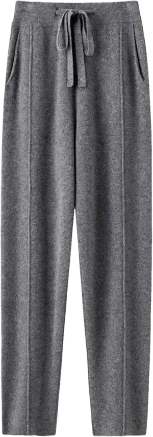 WomenS High Waist Harem Pants Drawstring Closure Regular Fit Casual Solid Color Ankle Length Knitted Cashmere Pants
