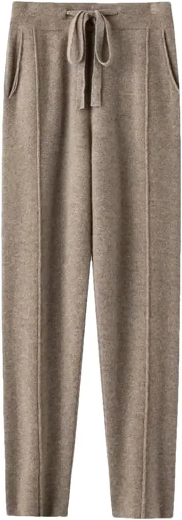 WomenS High Waist Harem Pants Drawstring Closure Regular Fit Casual Solid Color Ankle Length Knitted Cashmere Pants