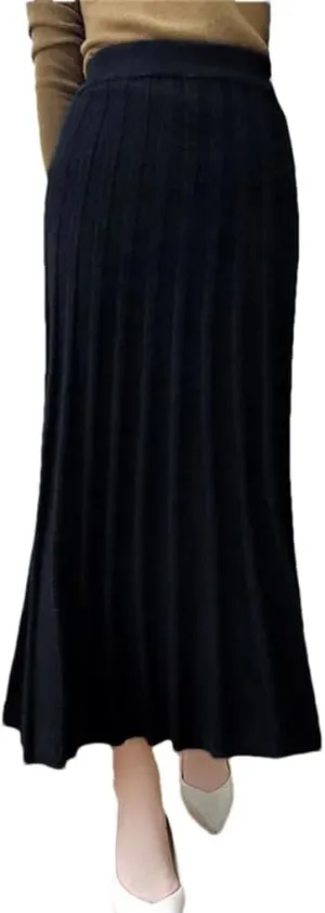 Women's High Waist Pleated Skirt Wool Midi Skirt Thick A-Line Ladies Autumn