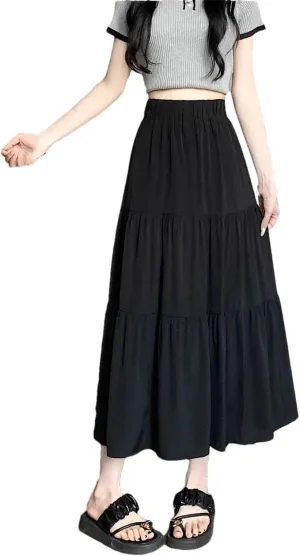 Women's High Waist Slim A-Line Skirt, Pleated Temperament Casual Skirt