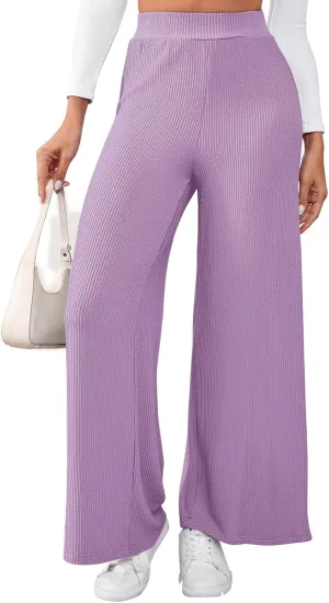 Women's High Waisted Drawstring Waist Wide Leg Solid Color Pants Sweatpants Casual Loose Yoga Pants with Pockets