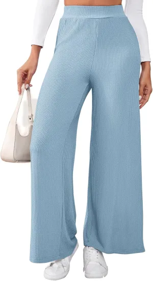 Women's High Waisted Drawstring Waist Wide Leg Solid Color Pants Sweatpants Casual Loose Yoga Pants with Pockets