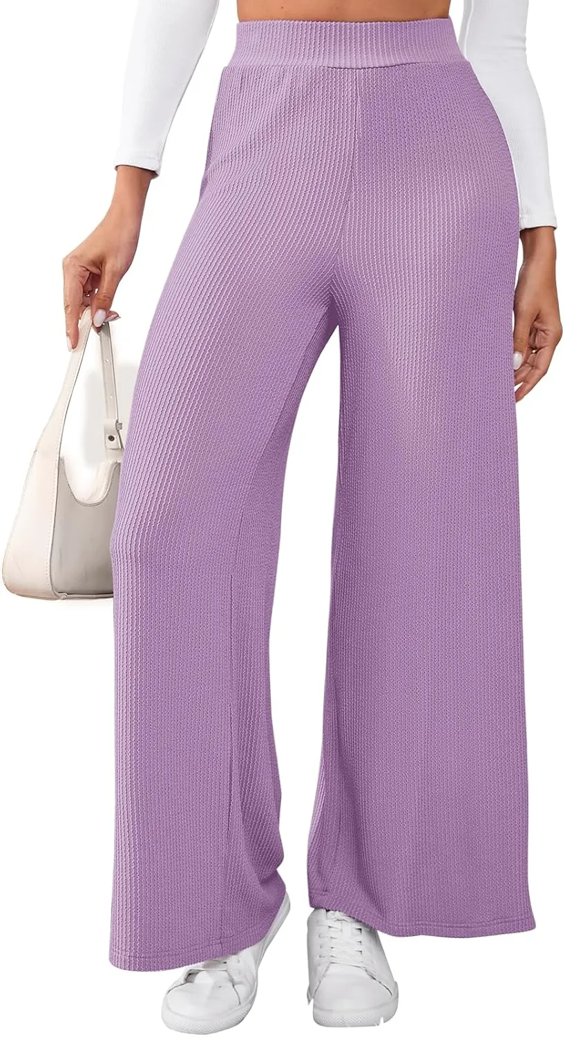 Women's High Waisted Drawstring Waist Wide Leg Solid Color Pants Sweatpants Casual Loose Yoga Pants with Pockets
