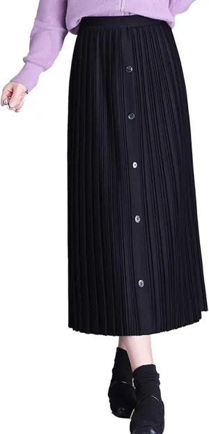 Womens High Waisted Midi Skirt Trendy Elastic Waist Pleated Skirts for Winter Fall