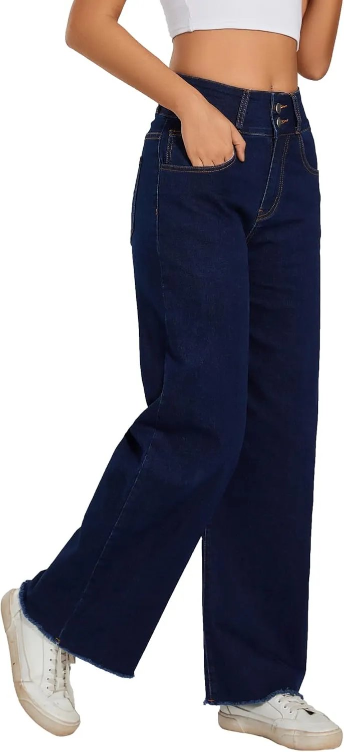 Women's High Waisted Wide Leg Flare Bell Bottom Jeans Buttom Fly Denim Pants Bootcut Jeans
