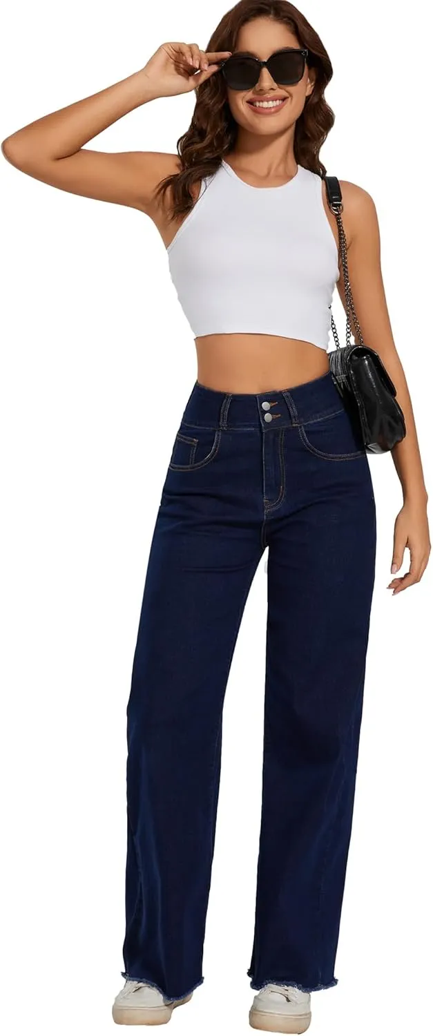 Women's High Waisted Wide Leg Flare Bell Bottom Jeans Buttom Fly Denim Pants Bootcut Jeans