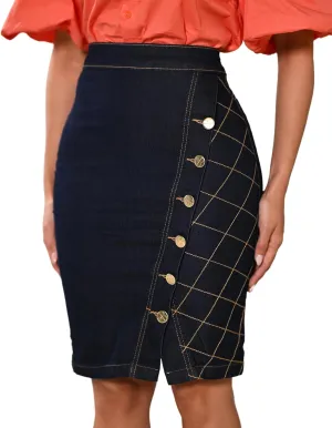 Women's Knee Length Denim Skirt High Stretch Regular and Plus Size