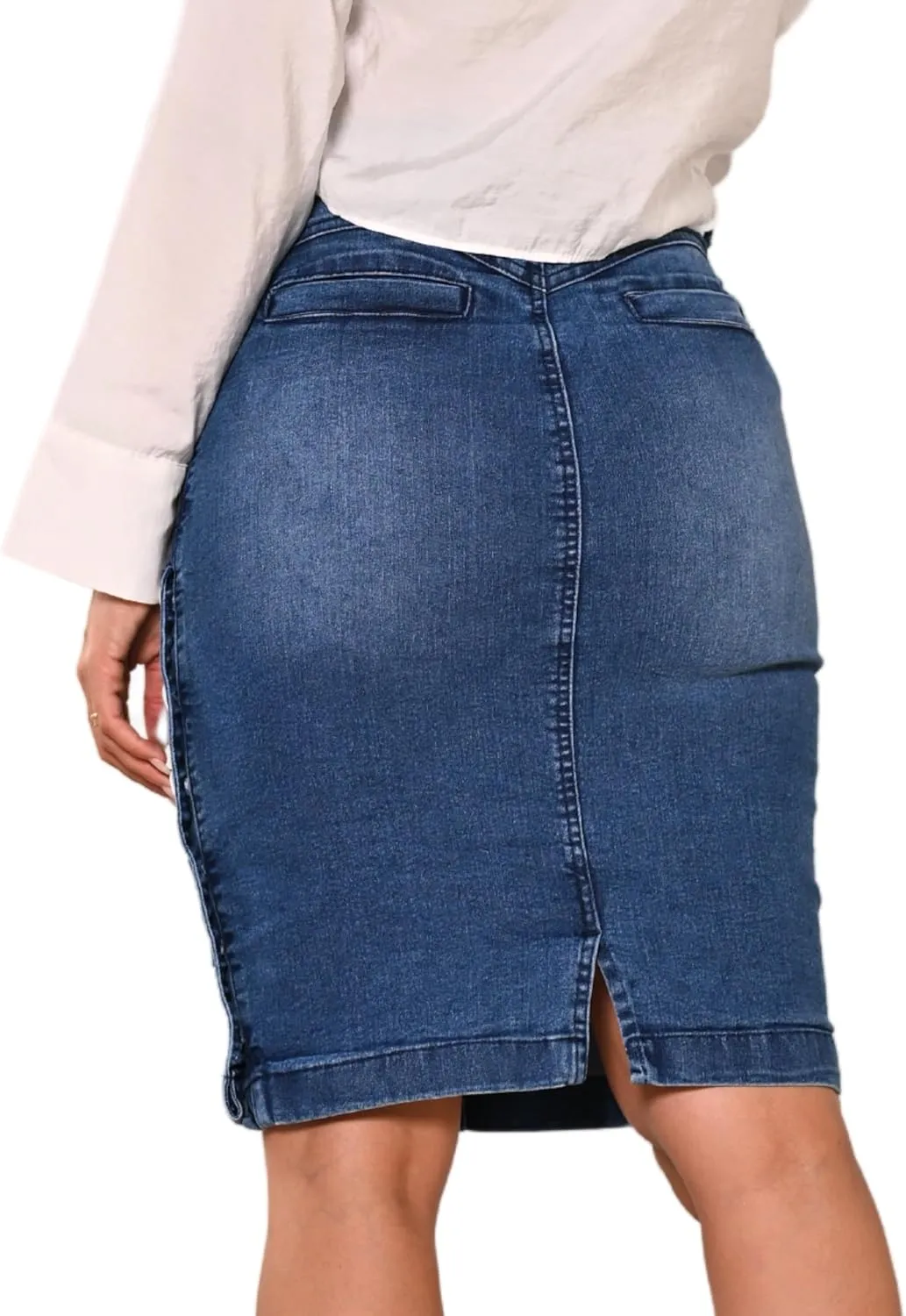 Women's Knee Length Denim Skirt High Stretch Regular and Plus Size