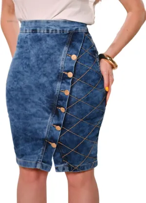 Women's Knee Length Denim Skirt High Stretch Regular and Plus Size
