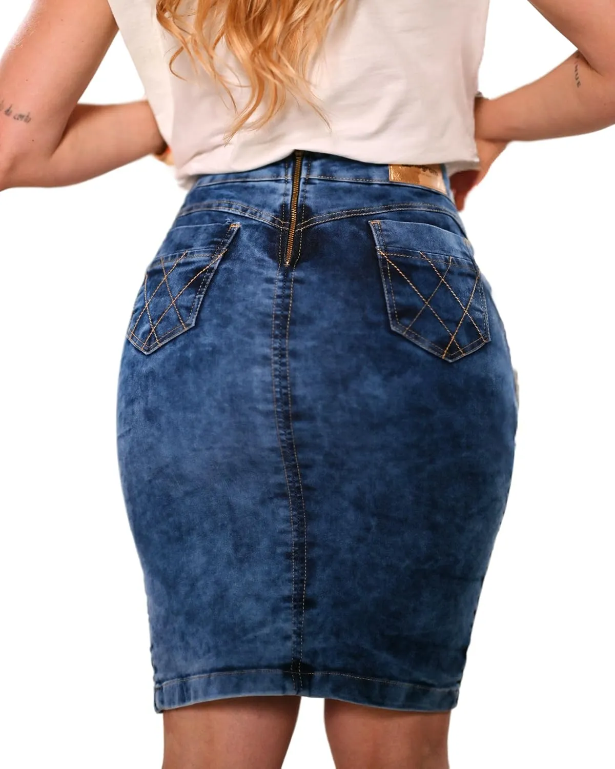 Women's Knee Length Denim Skirt High Stretch Regular and Plus Size