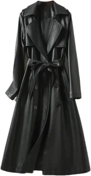Women's Lambskin Leather Trench Coat - Double-Breasted Winter Mid-Length Real Lambskin Leather Coats With Belt