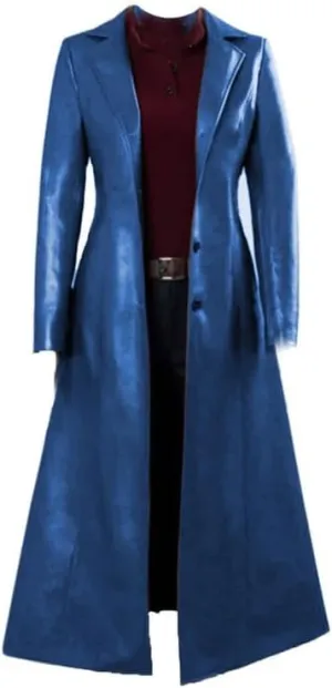 Womens Leather Trench Coat Ladies PU Leather Maxi Coat Lapel Faux Leather Long Trench Coat