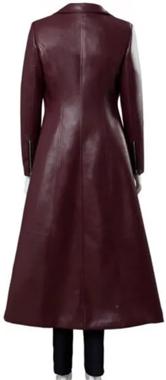Womens Leather Trench Coat Ladies PU Leather Maxi Coat Lapel Faux Leather Long Trench Coat