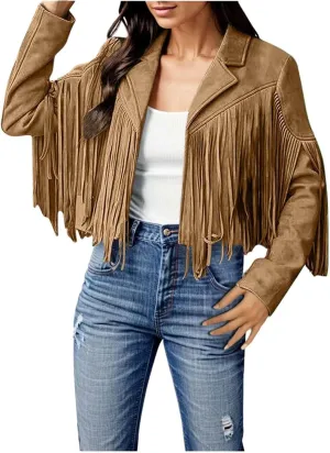 Women's Light Jackets Oversized Zipper Tassel Motorcycle Cropped Coats Windbreaker Warm Coat Lapel Cropped Fashion