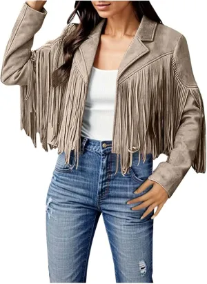 Women's Light Jackets Oversized Zipper Tassel Motorcycle Cropped Coats Windbreaker Warm Coat Lapel Cropped Fashion