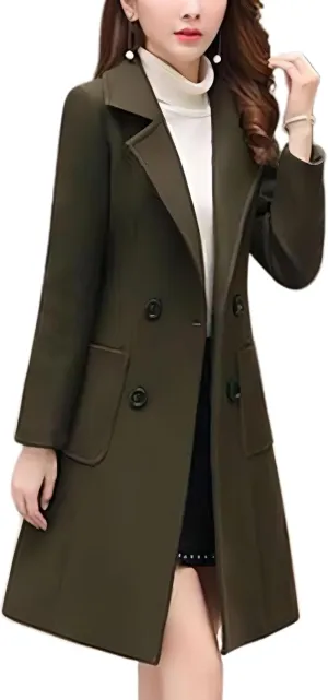 Women's Long Pea Coats Double Breasted Overcoat Fall Trench Coat Warm Elegant Thick Lapel Pocket Fashion Winter Coat