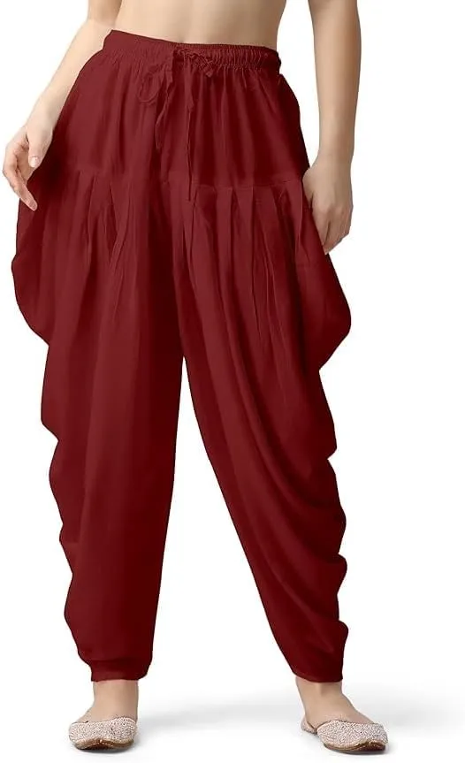 Women's Loose Fit Rayon Dhoti Pant for Women Patiala Slawar Bottom Wear Harem Pants, Waist Free Size (26 Inch to 38 Inch)