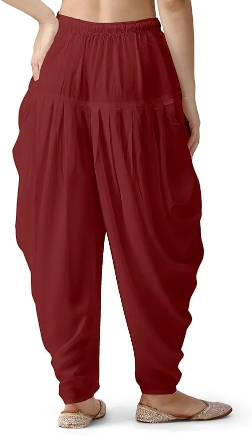 Women's Loose Fit Rayon Dhoti Pant for Women Patiala Slawar Bottom Wear Harem Pants, Waist Free Size (26 Inch to 38 Inch)