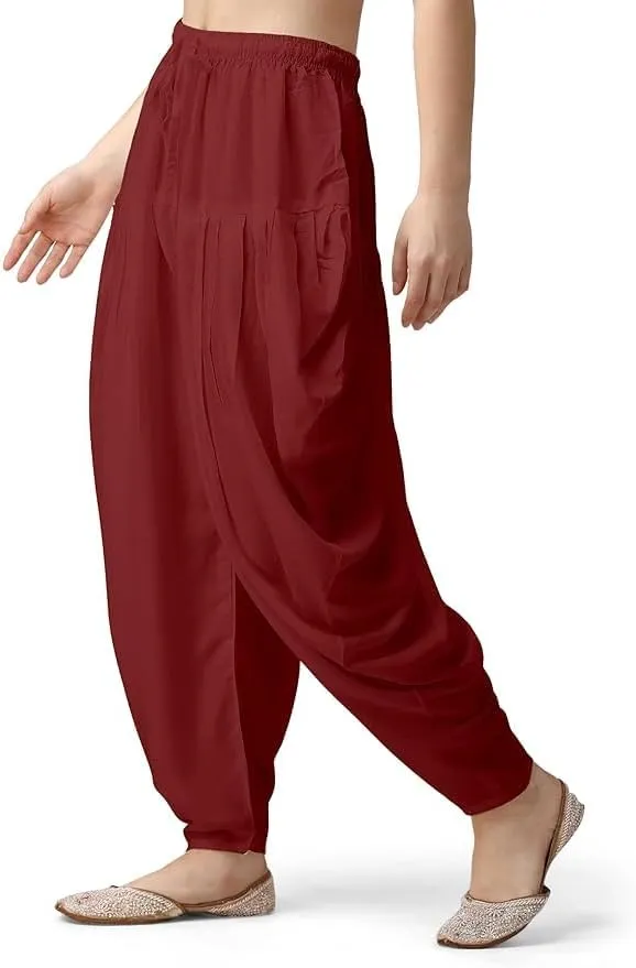 Women's Loose Fit Rayon Dhoti Pant for Women Patiala Slawar Bottom Wear Harem Pants, Waist Free Size (26 Inch to 38 Inch)