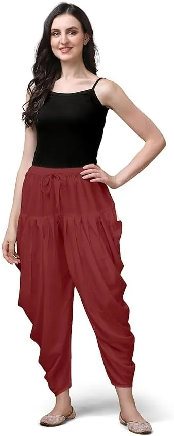 Women's Loose Fit Rayon Dhoti Pant for Women Patiala Slawar Bottom Wear Harem Pants, Waist Free Size (26 Inch to 38 Inch)