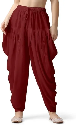 Women's Loose Fit Rayon Dhoti Pant for Women Patiala Slawar Bottom Wear Harem Pants, Waist Free Size (26 Inch to 38 Inch)