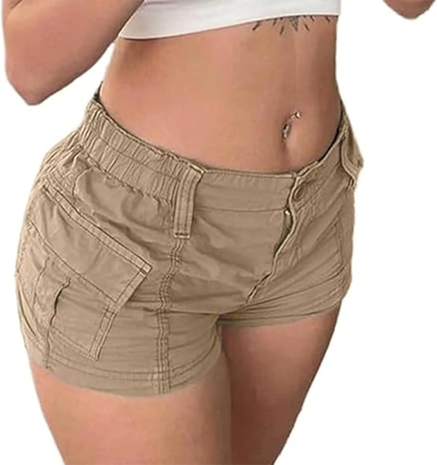 Women's Low Waist Cargo Shorts Slim-Fitted Elastic Casual Jean with Pockets Y2K Summer Short Hot Pants