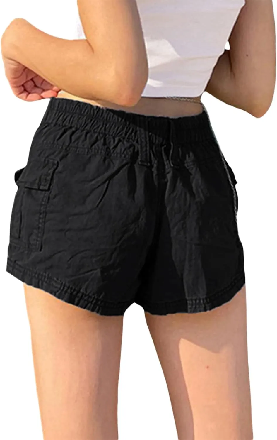 Women's Low Waist Cargo Shorts Slim-Fitted Elastic Casual Jean with Pockets Y2K Summer Short Hot Pants