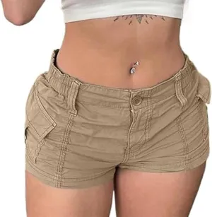 Women's Low Waist Cargo Shorts Slim-Fitted Elastic Casual Jean with Pockets Y2K Summer Short Hot Pants