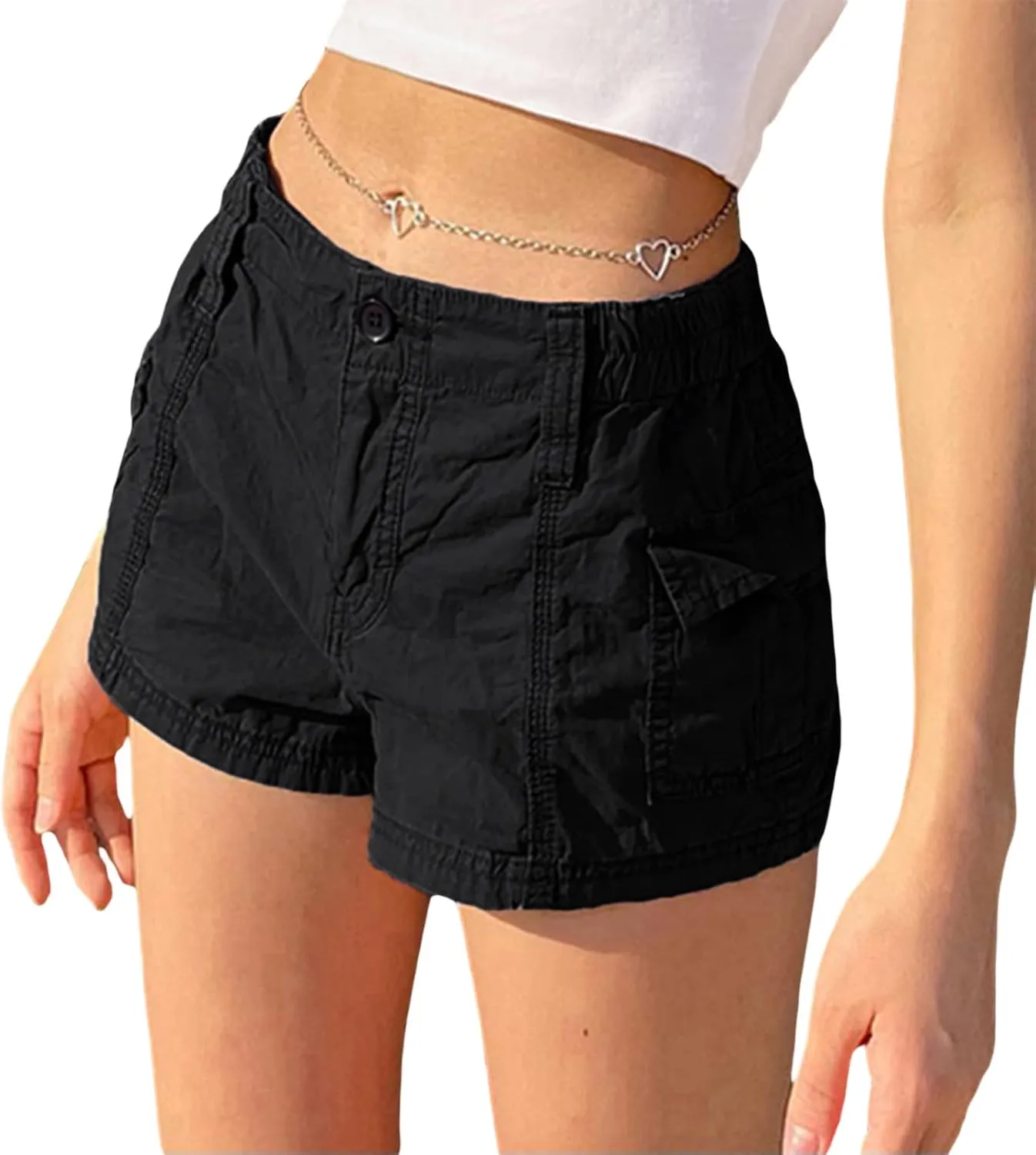 Women's Low Waist Cargo Shorts Slim-Fitted Elastic Casual Jean with Pockets Y2K Summer Short Hot Pants