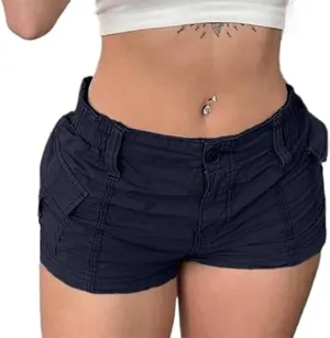 Women's Low Waist Cargo Shorts Slim-Fitted Elastic Casual Jean with Pockets Y2K Summer Short Hot Pants