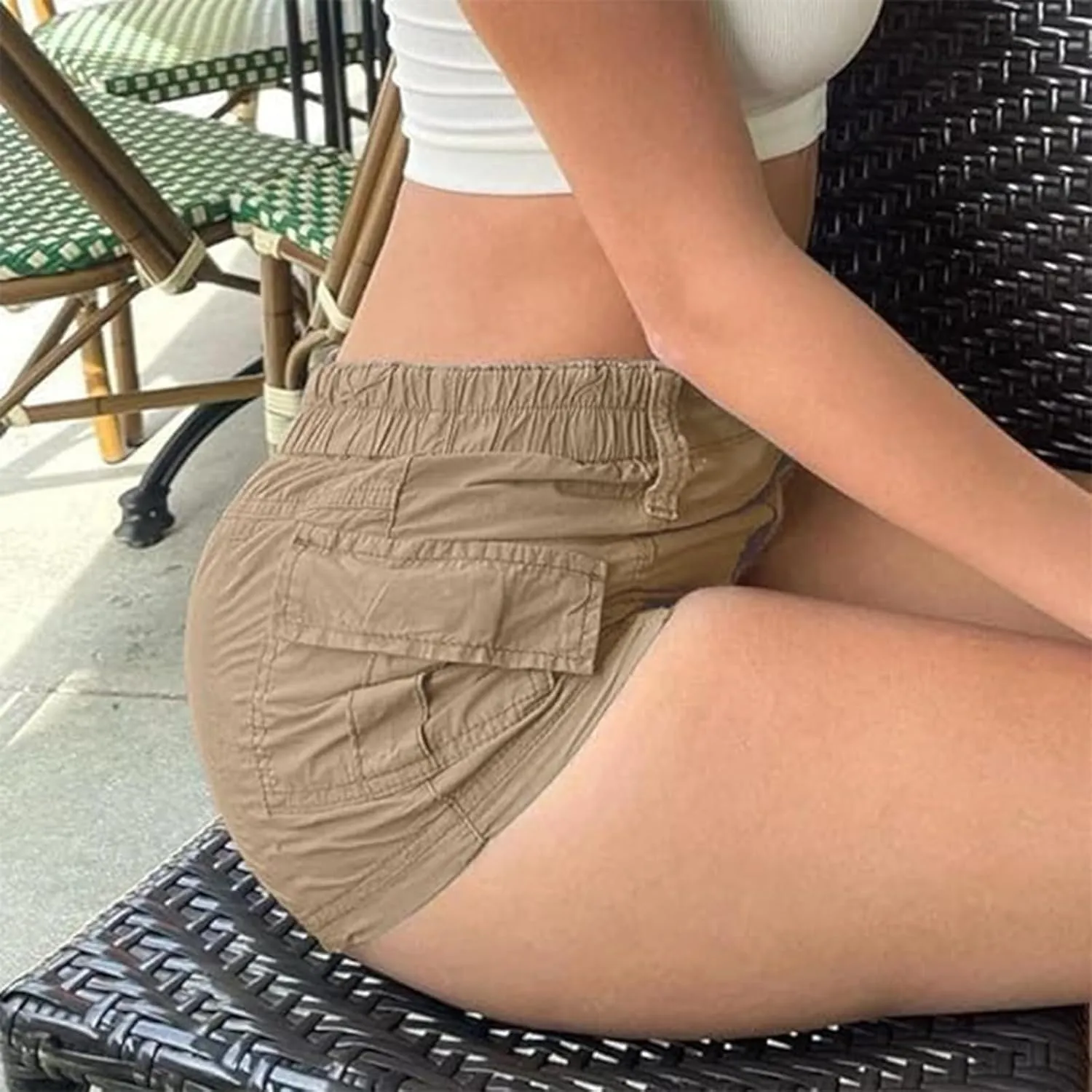 Women's Low Waist Cargo Shorts Slim-Fitted Elastic Casual Jean with Pockets Y2K Summer Short Hot Pants