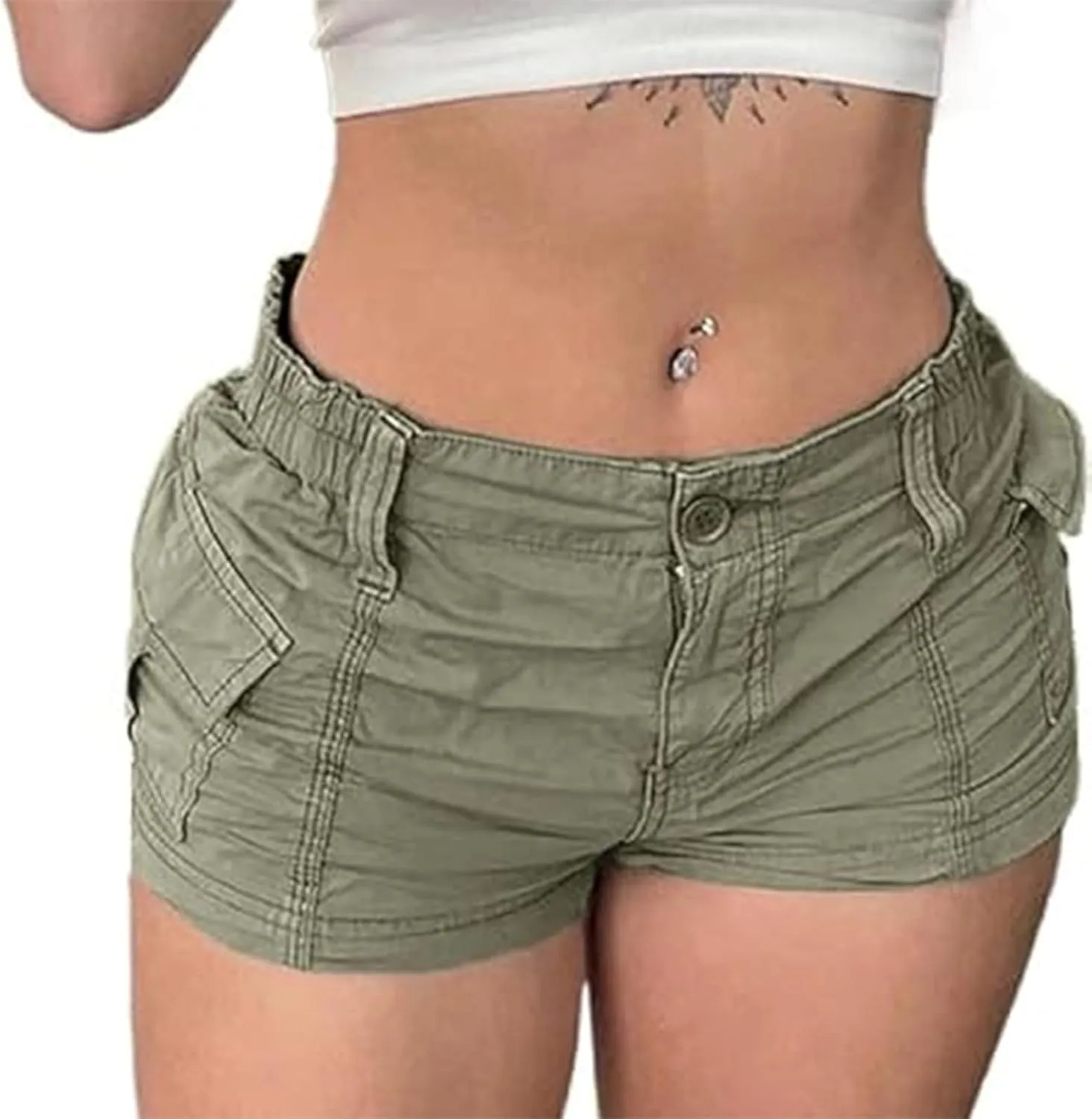 Women's Low Waist Cargo Shorts Slim-Fitted Elastic Casual Jean with Pockets Y2K Summer Short Hot Pants