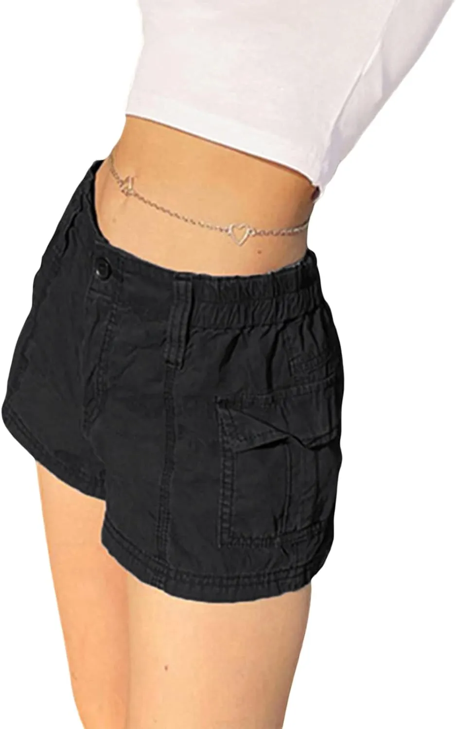 Women's Low Waist Cargo Shorts Slim-Fitted Elastic Casual Jean with Pockets Y2K Summer Short Hot Pants