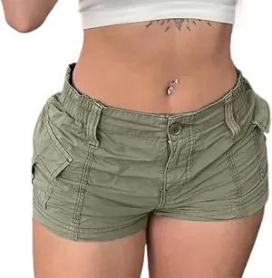 Women's Low Waist Cargo Shorts Slim-Fitted Elastic Casual Jean with Pockets Y2K Summer Short Hot Pants